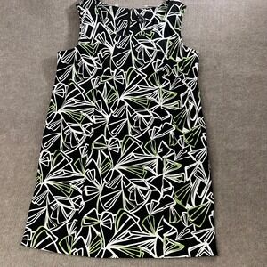 Le Bos Black White Green Sleeveless Dress Women's 24W Abstract Print